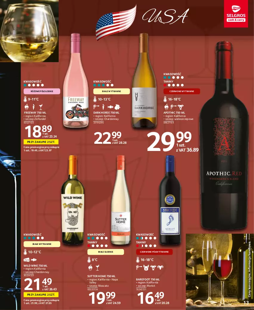 Gazetka promocyjna Selgros - Katalog Wina - ważna 10.11 do 24.12.2021 - strona 13 - produkty: Barefoot, Chardonnay, Fa, Merlot