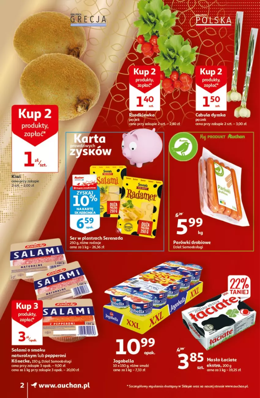 Gazetka promocyjna Auchan - 25 Urodziny #1 Supermarkety - ważna 22.04 do 28.04.2021 - strona 2 - produkty: Cebula, Kiwi, Parówki, Rzodkiewka, Ser