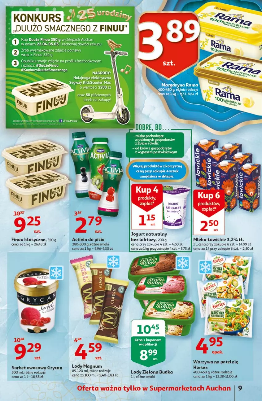 Gazetka promocyjna Auchan - 25 Urodziny #1 Supermarkety - ważna 22.04 do 28.04.2021 - strona 9 - produkty: Activia, Fa, Finuu, Gry, Hortex, Jogurt, Jogurt naturalny, Lody, Mleko, Warzywa, Zielona Budka