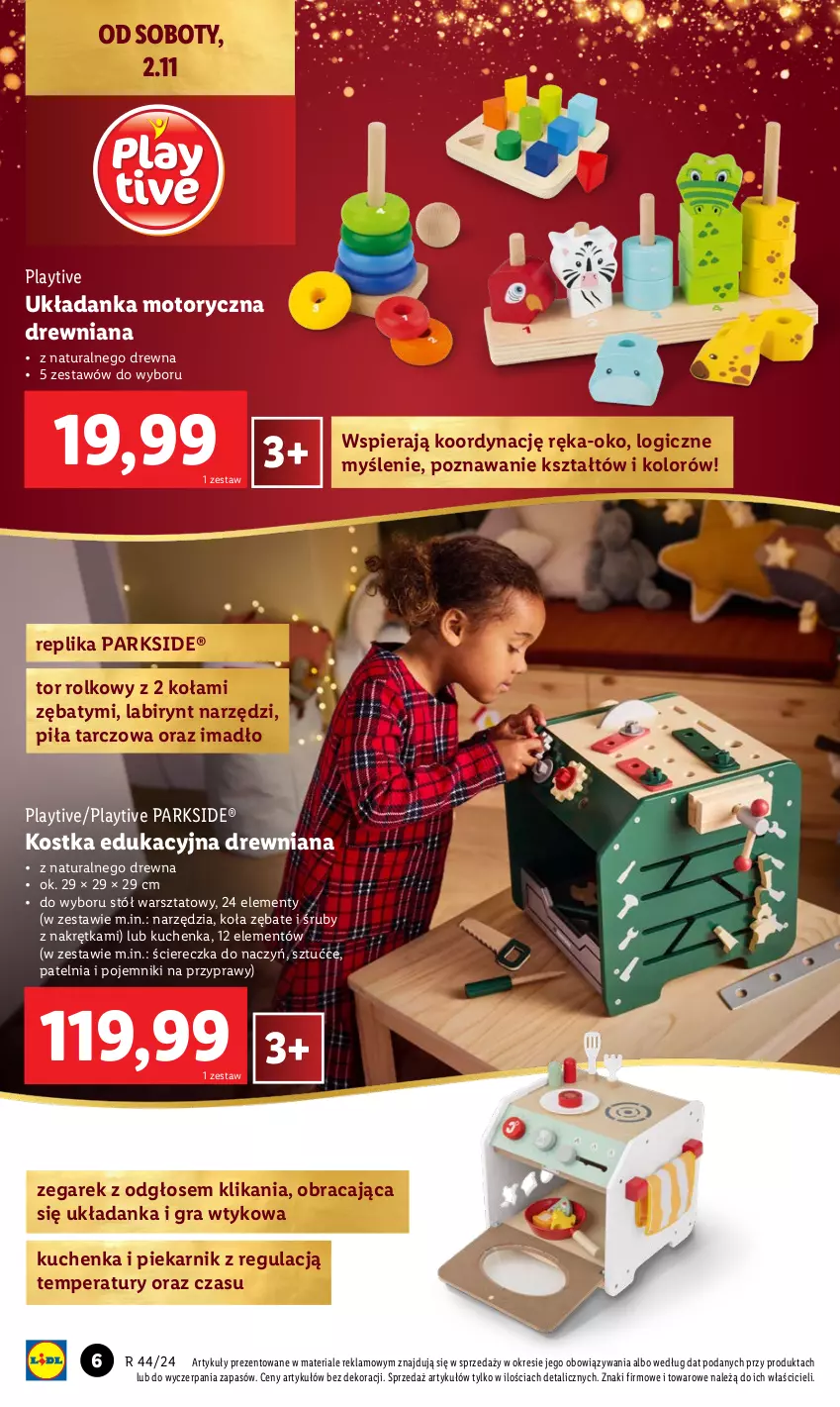 Gazetka promocyjna Lidl - KATALOG ZABAWKI - ważna 02.11 do 24.12.2024 - strona 6 - produkty: Gra, Parkside, Patelnia, Piekarnik, Pojemnik, Przyprawy, Stół, Stół warsztatowy, Układanka, Zegar, Zegarek