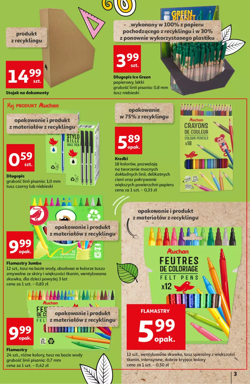 Gazetka promocyjna Auchan - Szkoła oszczędzania Hipermarkety 18-24.08 - ważna 18.08 do 24.08.2022 - strona 3 - produkty: Długopis, Dzieci, Flamastry, Papier, Pokrywa, Por, Stojak, Tusz