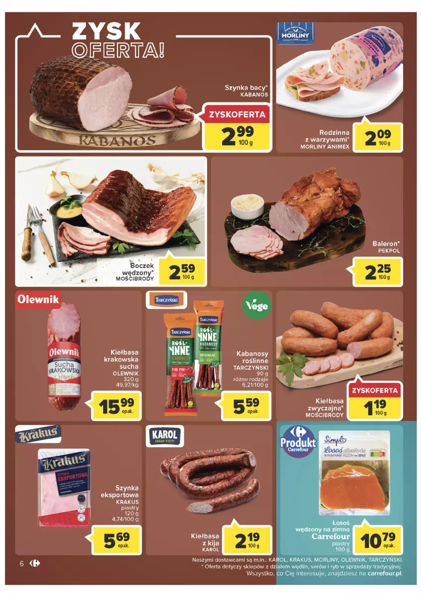 Gazetka promocyjna Carrefour - Gazetka Market Zyskoteka - ważna 05.07 do 16.07.2022 - strona 6 - produkty: Boczek, Fa, Kabanos, Kiełbasa, Krakus, Morliny, Pekpol, Por, Sport, Szynka, Tarczyński, Warzywa