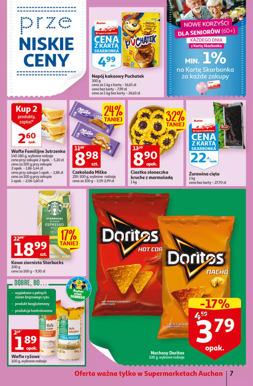 Gazetka promocyjna Auchan - Szkoła oszczędzania Temat PrzeSmaczne oferty Supermarkety - ważna 02.08 do 10.08.2022 - strona 7 - produkty: Ciastka, Czekolada, Dada, Fa, Jutrzenka, Kawa, Kawa ziarnista, LG, Milka, Mola, Ryż, Wafle