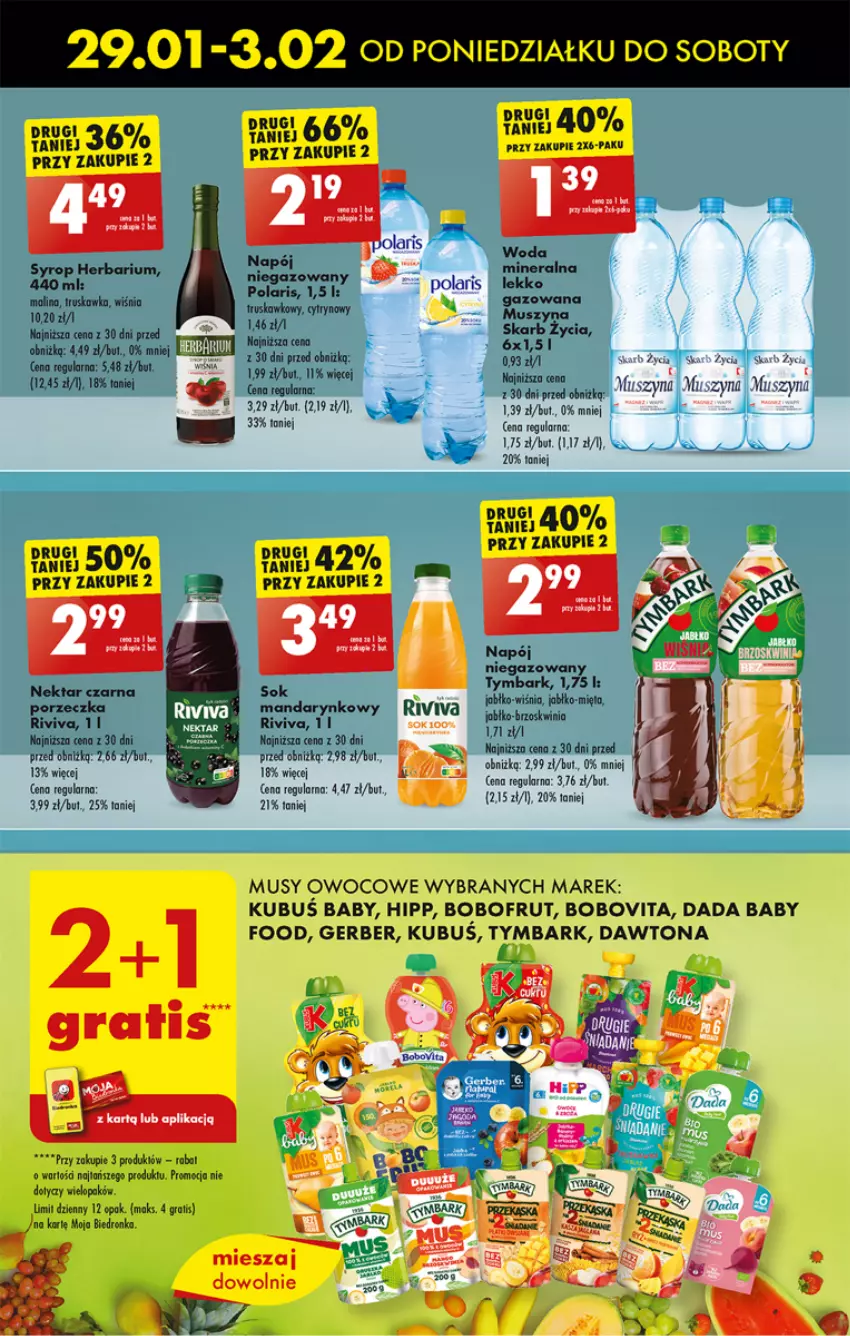 Gazetka promocyjna Biedronka - Od poniedzialku - ważna 29.01 do 03.02.2024 - strona 49 - produkty: Bobofrut, BoboVita, Dada, Dawtona, Dron, Gerber, Gra, HiPP, Kubuś, Mus, Napój, Nektar, Sok, Szyna, Top, Tymbark, Woda