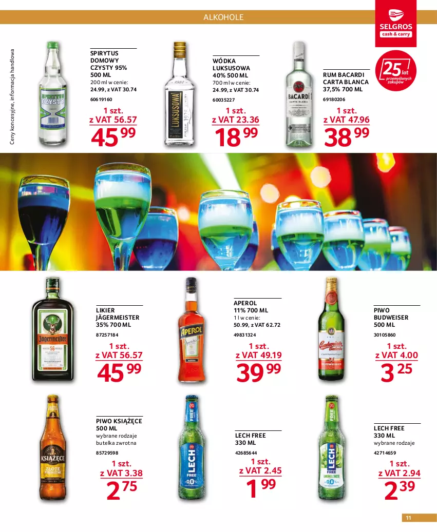 Gazetka promocyjna Selgros - Oferta gastronomiczna - ważna 11.08 do 24.08.2022 - strona 11 - produkty: Alkohole, Aperol, Bacardi, Książęce, Likier, Piwo, Rum, Ser, Wódka