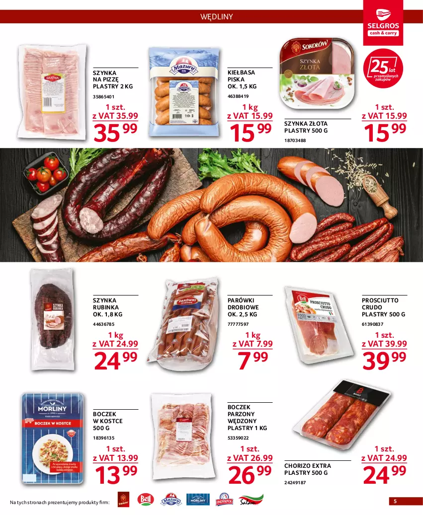 Gazetka promocyjna Selgros - Oferta gastronomiczna - ważna 11.08 do 24.08.2022 - strona 5 - produkty: Boczek, Inka, Kiełbasa, Parówki, Prosciutto, Rubin, Szynka