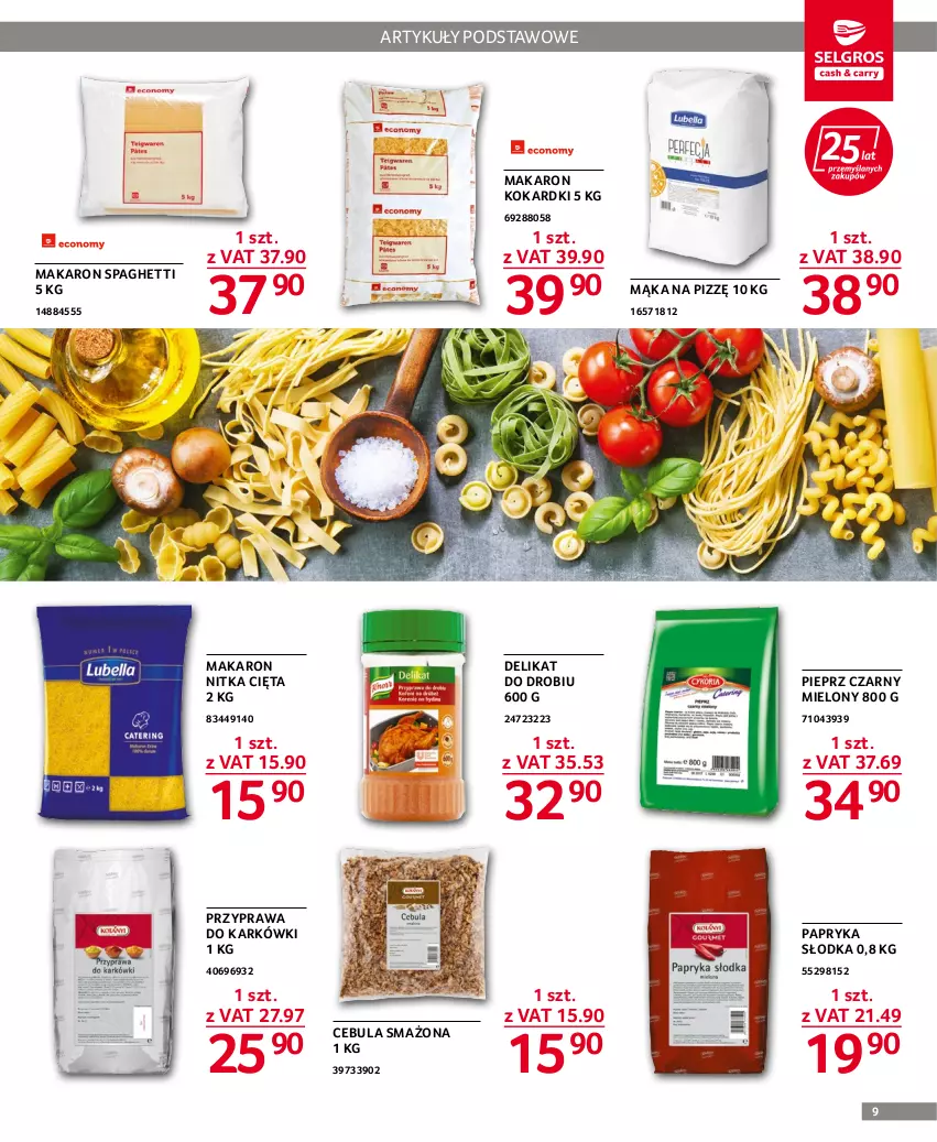 Gazetka promocyjna Selgros - Oferta gastronomiczna - ważna 11.08 do 24.08.2022 - strona 9 - produkty: Cebula, Cebula smażona, Mąka, Makaron, Papryka, Papryka słodka, Pieprz, Spaghetti