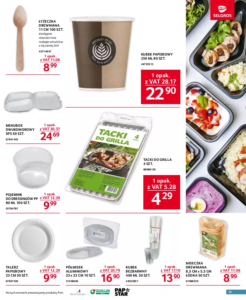 Gazetka promocyjna Selgros - Oferta gastronomiczna - ważna 27.07 do 09.08.2023 - strona 13 - produkty: Dres, Grill, Kubek, Kubek papierowy, Miseczka, Papier, Pojemnik, Talerz, Talerz papierowy