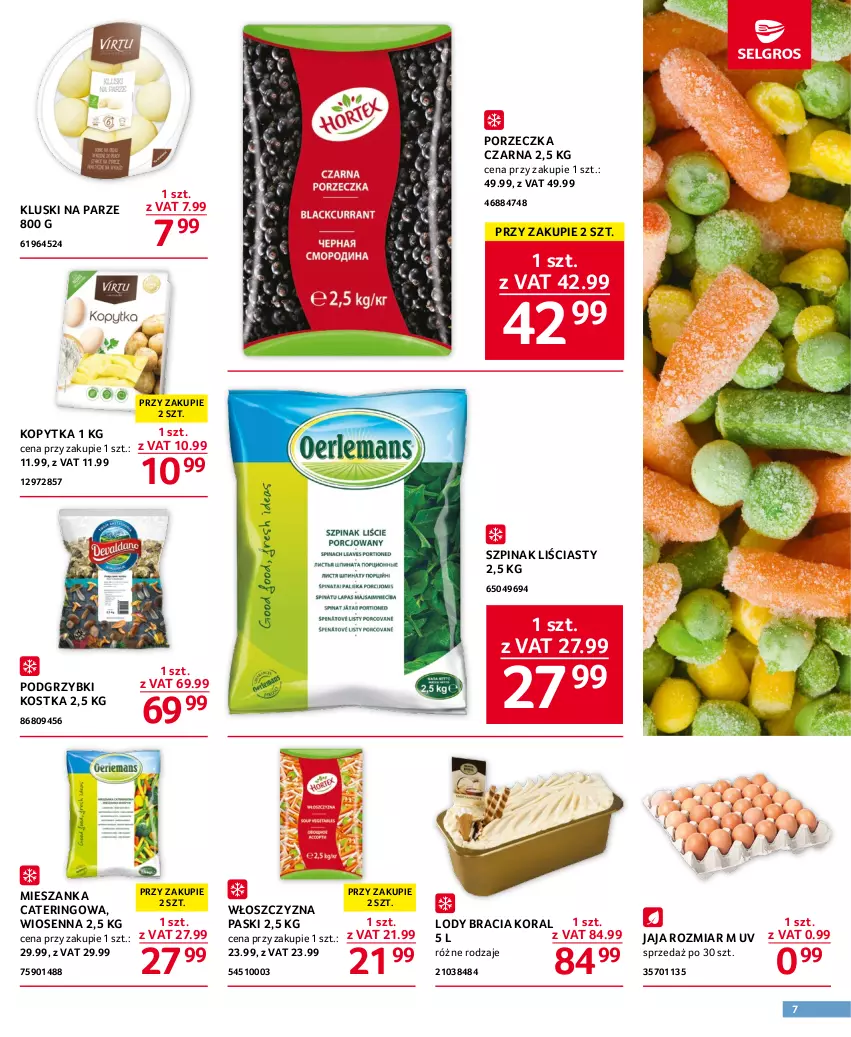 Gazetka promocyjna Selgros - Oferta gastronomiczna - ważna 27.07 do 09.08.2023 - strona 7 - produkty: Jaja, Kluski na parze, Kopytka, Lody, Podgrzybki, Por, Szpinak