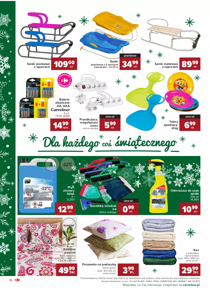 Gazetka promocyjna Carrefour - Gazetka Market Okazje grudnia - ważna 01.12 do 31.12.2021 - strona 16 - produkty: Baterie alkaliczne, Gra, Koc, Komplet pościeli, Odmrażacz do szyb, Płyn zimowy, Por, Pościel, Poszewka, Sanki, Sanki plastikowe, Sport, Szczotka, Talerz