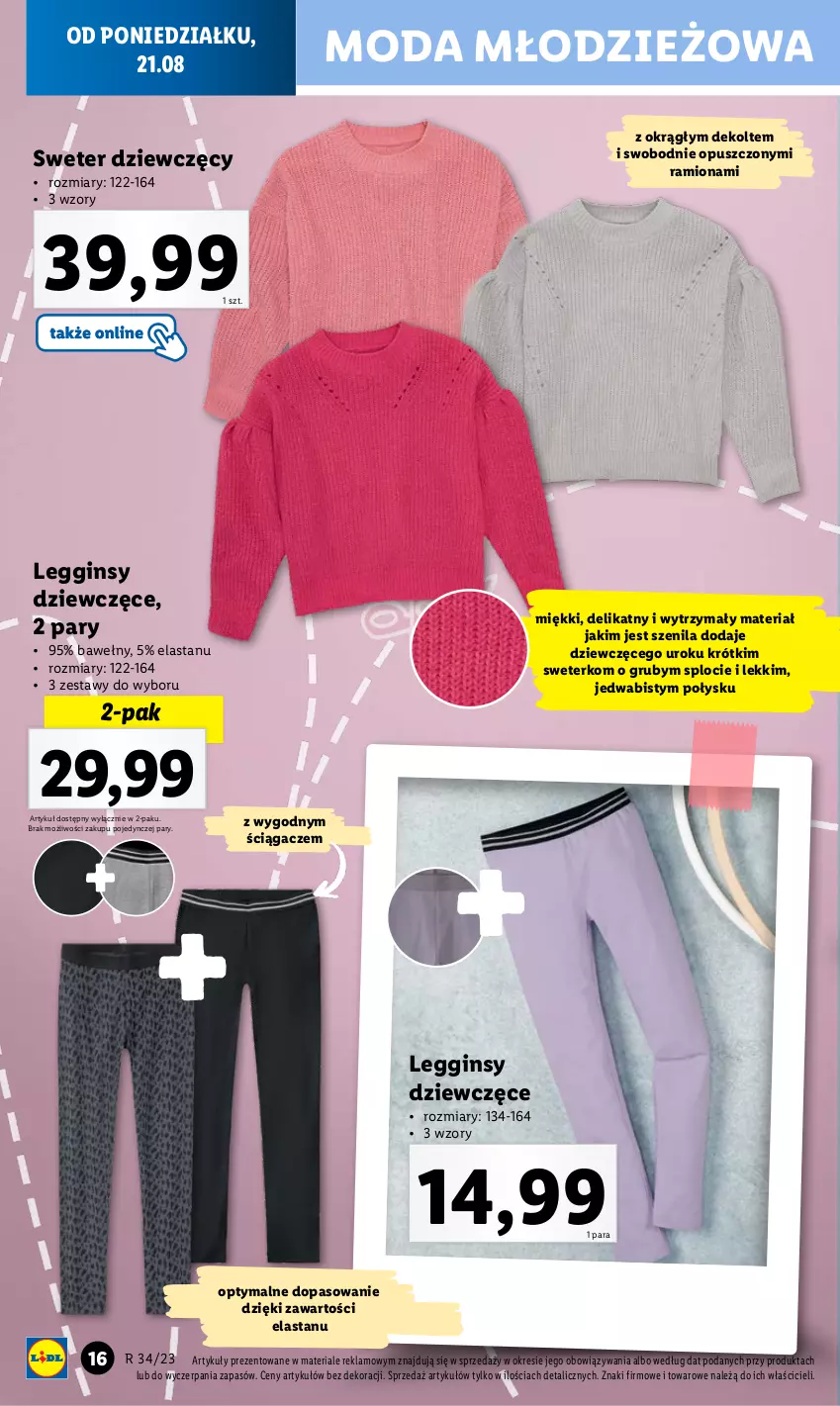 Gazetka promocyjna Lidl - GAZETKA - ważna 21.08 do 27.08.2023 - strona 16 - produkty: Gin, Legginsy, Moda, Sweter