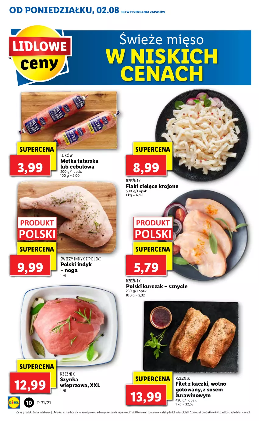 Gazetka promocyjna Lidl - GAZETKA - ważna 02.08 do 04.08.2021 - strona 10 - produkty: Flaki, Kurczak, Metka tatarska, Mięso, Sos, Szynka, Szynka wieprzowa, Wino