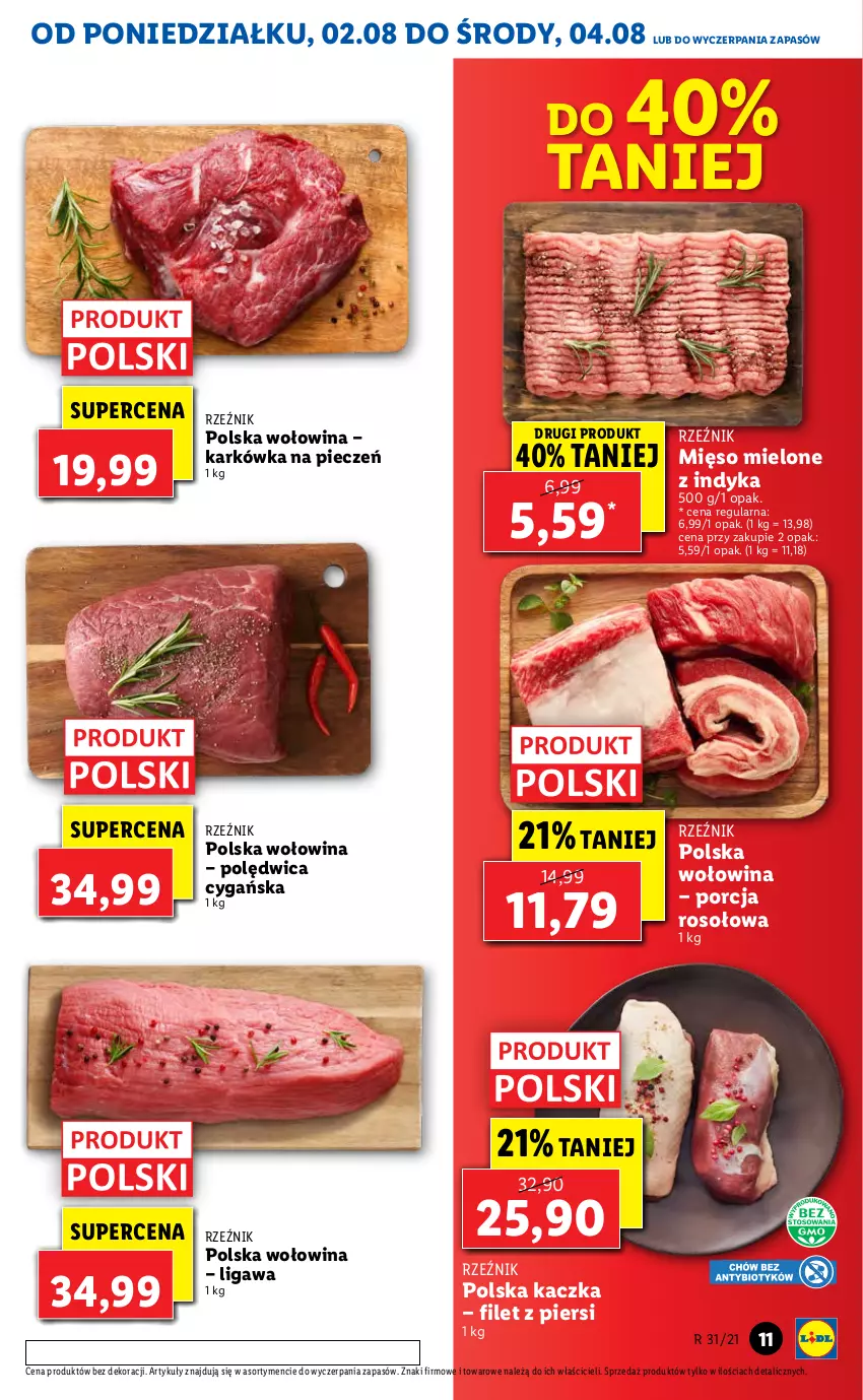 Gazetka promocyjna Lidl - GAZETKA - ważna 02.08 do 04.08.2021 - strona 11 - produkty: Kaczka, Mięso, Mięso mielone, Piec, Polędwica, Por, Wołowina