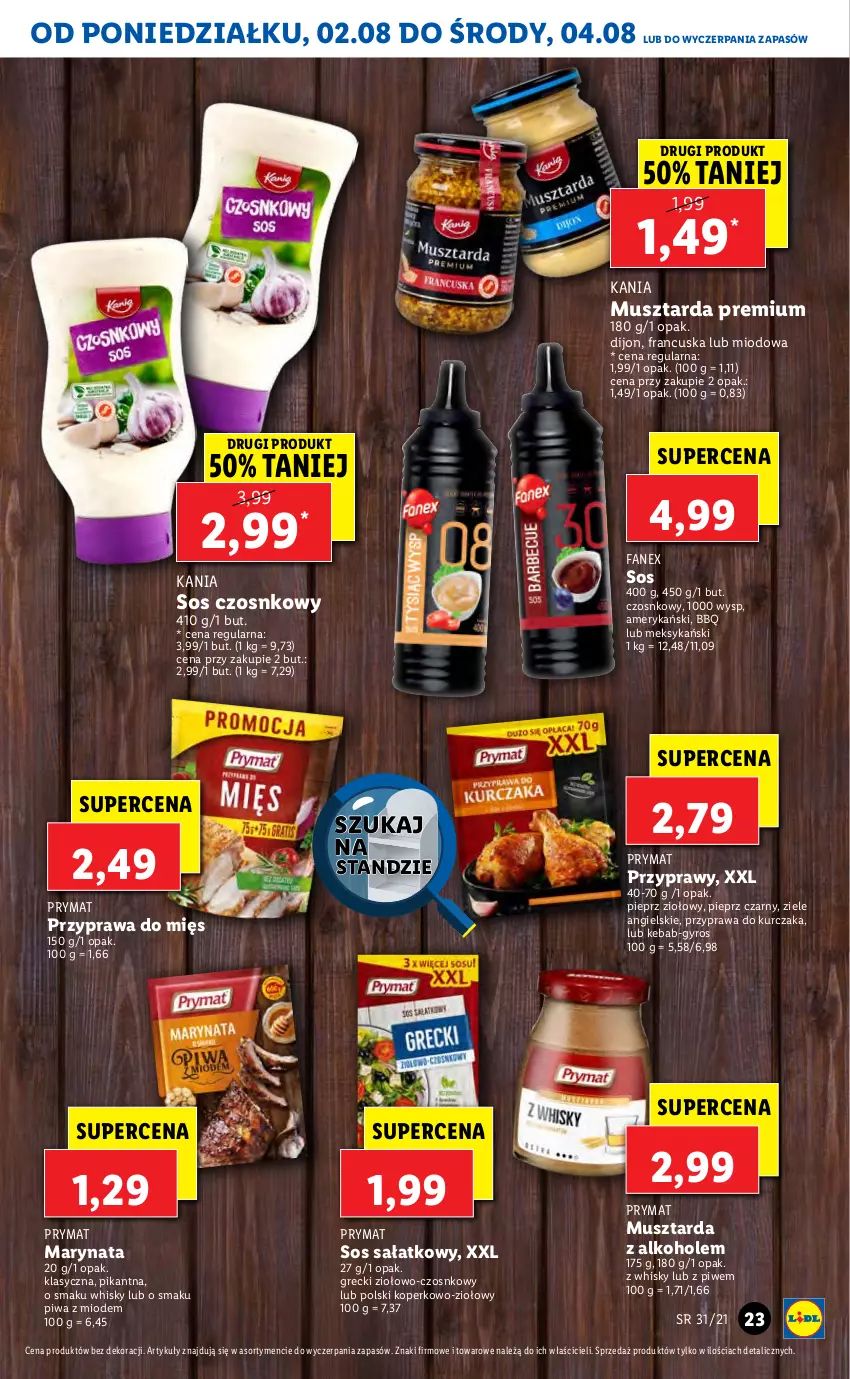 Gazetka promocyjna Lidl - GAZETKA - ważna 02.08 do 04.08.2021 - strona 23 - produkty: Alkohole, Fa, Gyros, Kebab, Kurczak, Mus, Musztarda, Pieprz, Piwa, Prymat, Przyprawy, Sałat, Sos, Sos czosnkowy, Whisky