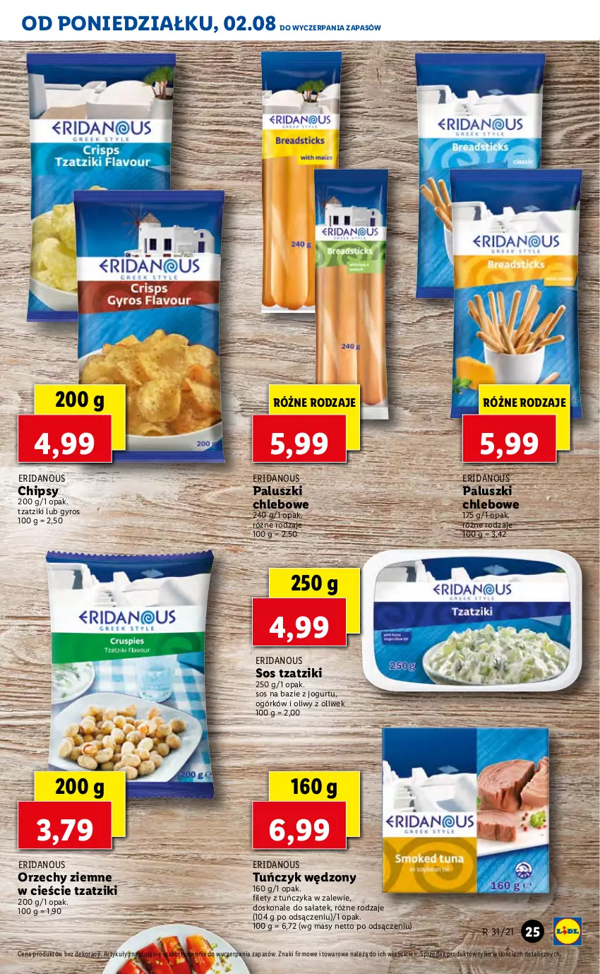 Gazetka promocyjna Lidl - GAZETKA - ważna 02.08 do 04.08.2021 - strona 25 - produkty: Chipsy, Chleb, Gyros, Jogurt, Sałat, Sos, Tuńczyk