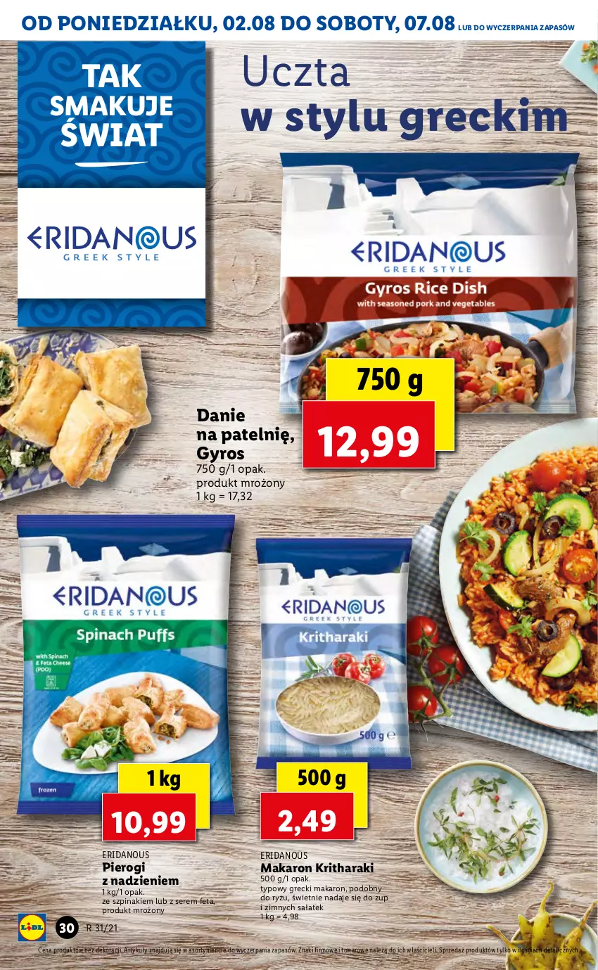 Gazetka promocyjna Lidl - GAZETKA - ważna 02.08 do 04.08.2021 - strona 30 - produkty: Feta, Gyros, Makaron, Pierogi, Ryż, Sałat, Ser, Szpinak