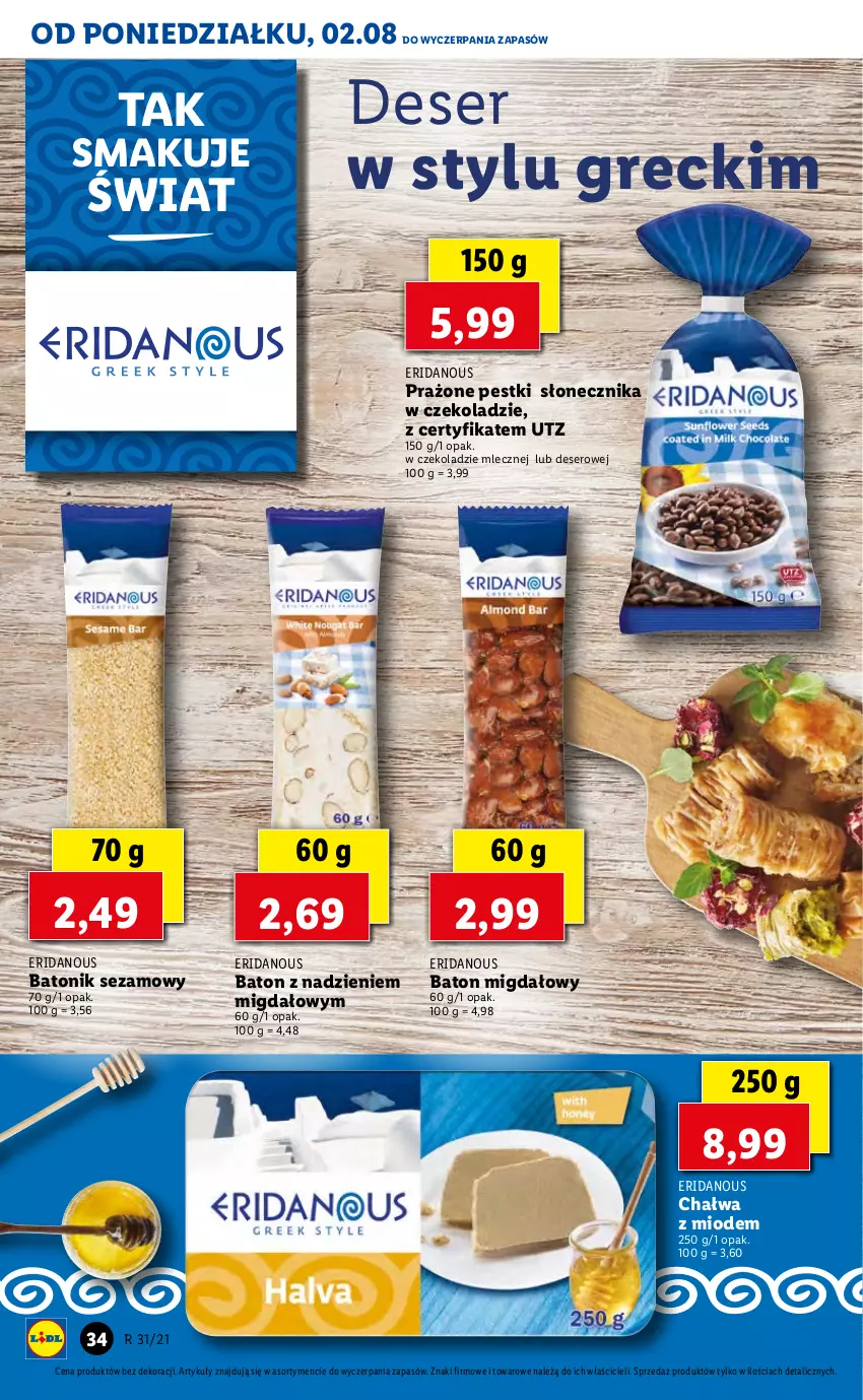 Gazetka promocyjna Lidl - GAZETKA - ważna 02.08 do 04.08.2021 - strona 34 - produkty: Baton, Chałwa, Deser, Ser, Sezam, Tonik