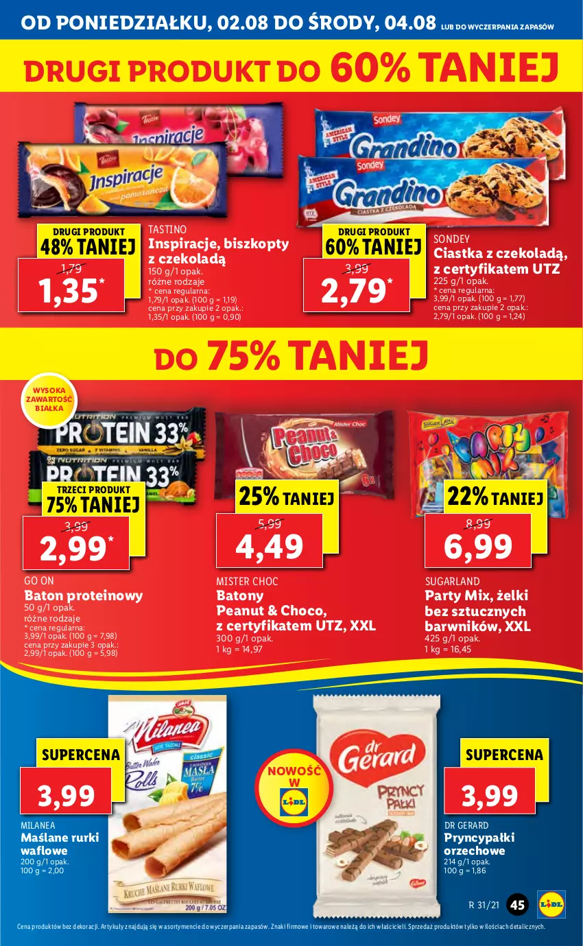 Gazetka promocyjna Lidl - GAZETKA - ważna 02.08 do 04.08.2021 - strona 45 - produkty: Baton, Biszkopty, Ciastka, Dr Gerard, Rurki, Sok