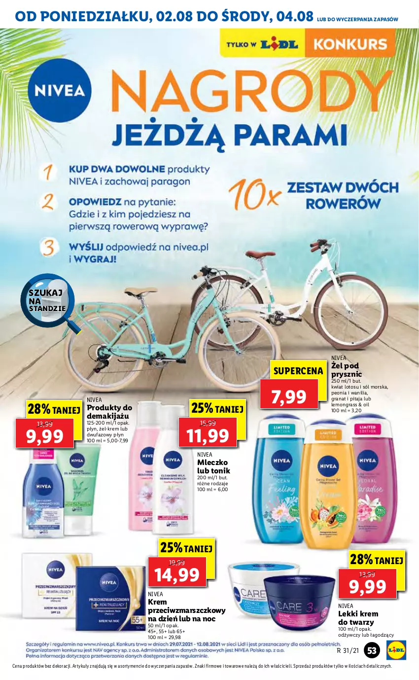 Gazetka promocyjna Lidl - GAZETKA - ważna 02.08 do 04.08.2021 - strona 53 - produkty: Fa, Gra, Granat, Krem do twarzy, Krem przeciwzmarszczkowy, Makijaż, Mars, Mleczko, Nivea, Sól, Tonik