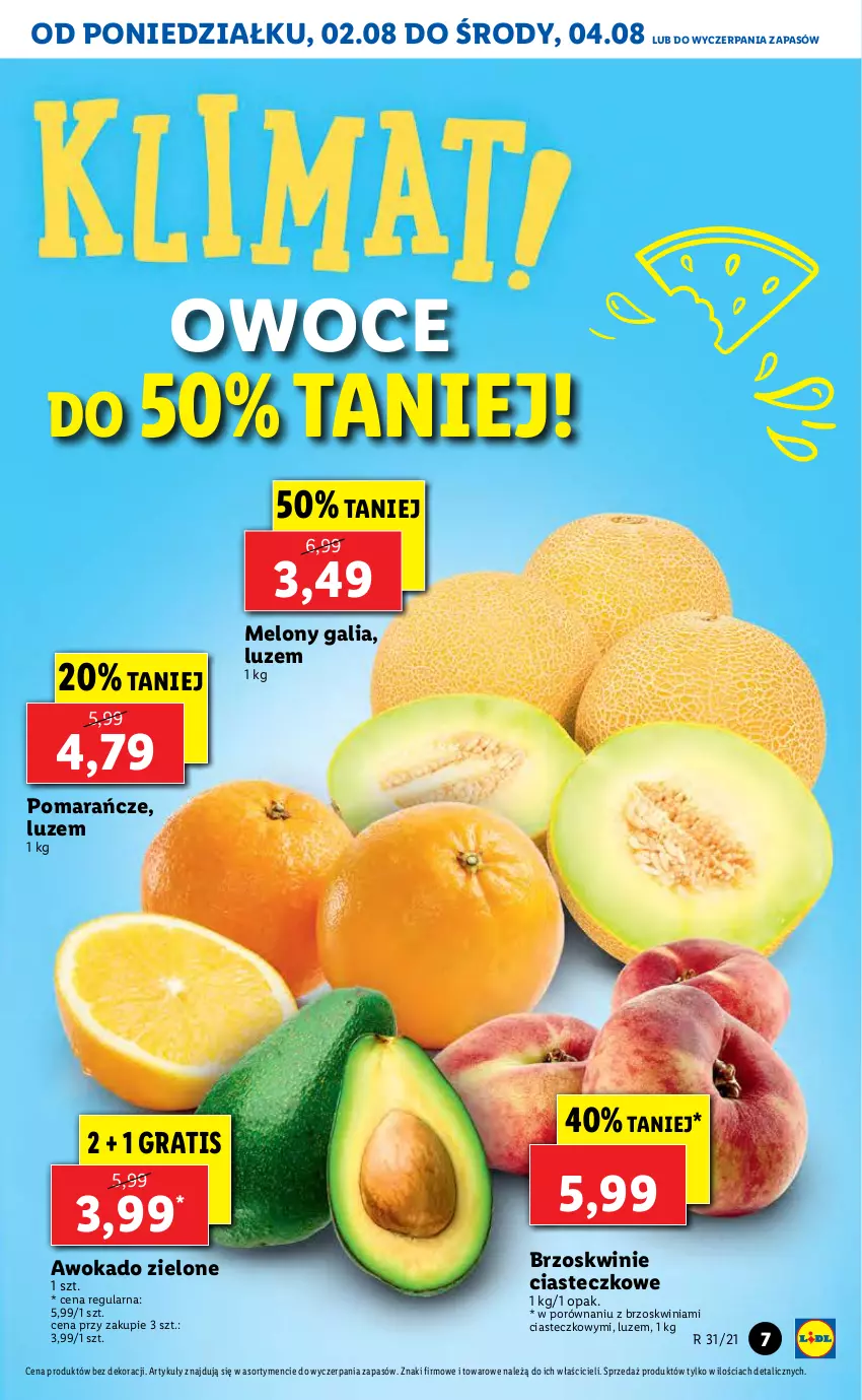 Gazetka promocyjna Lidl - GAZETKA - ważna 02.08 do 04.08.2021 - strona 7 - produkty: Brzoskwinie, Gra, Melon, Owoce, Pomarańcze, Por