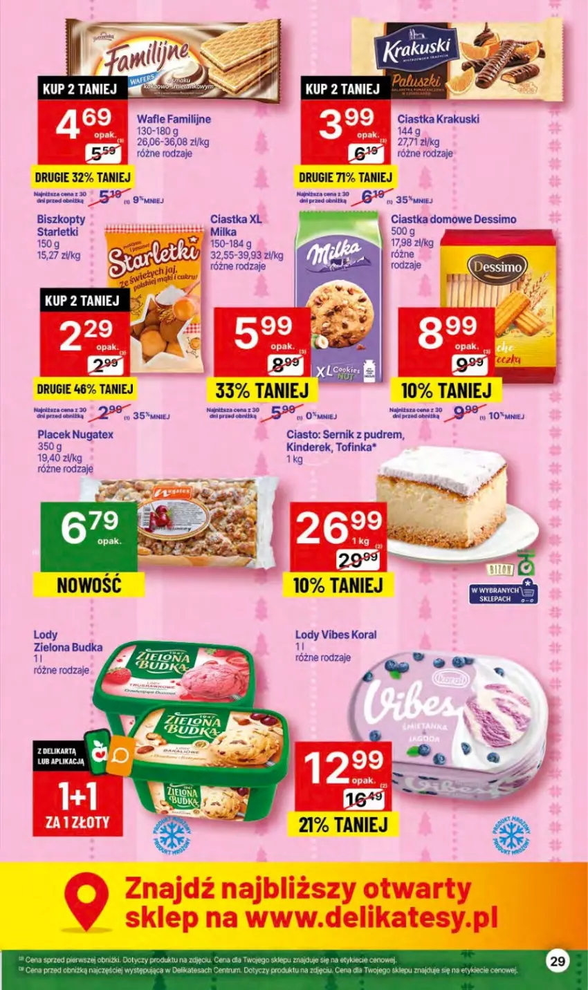 Gazetka promocyjna Delikatesy Centrum - Gazetka DC46 czw-sr - ważna 23.11 do 29.11.2023 - strona 29 - produkty: Biszkopty, Ciastka, Fa, Gra, Inka, JBL, Kinder, Krakus, Krakuski, Lody, Milka, Ser, Wafle, Zielona Budka