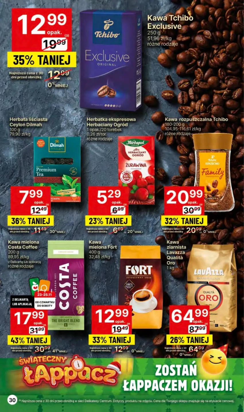 Gazetka promocyjna Delikatesy Centrum - Gazetka DC46 czw-sr - ważna 23.11 do 29.11.2023 - strona 30 - produkty: Dilmah, Kawa, Kawa mielona, Lavazza, Tchibo