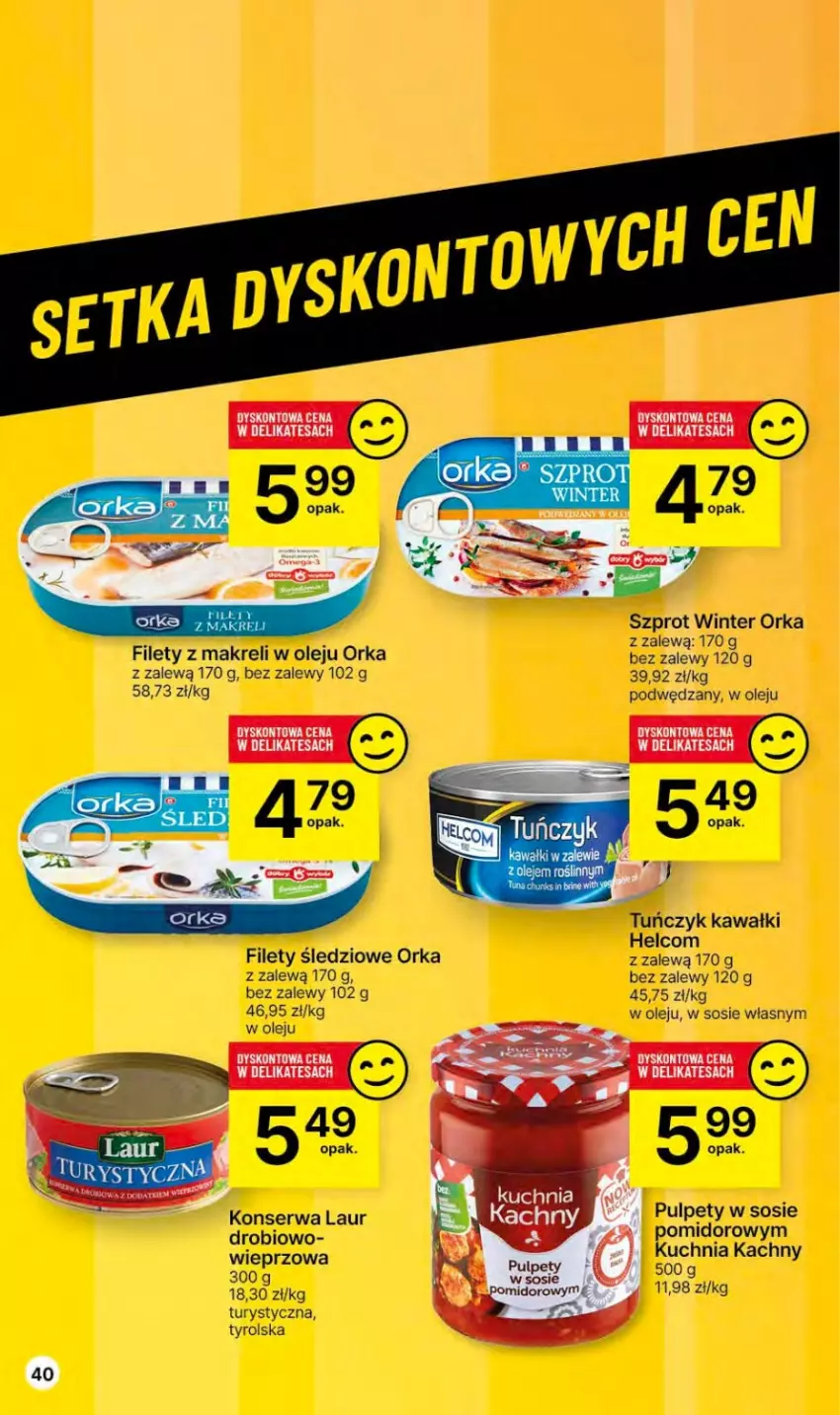 Gazetka promocyjna Delikatesy Centrum - Gazetka DC46 czw-sr - ważna 23.11 do 29.11.2023 - strona 40 - produkty: HELCOM, Kawa, Kuchnia, Laur, Olej, Orka, Pulpety, Ser, Sos, Szprot, Tuńczyk