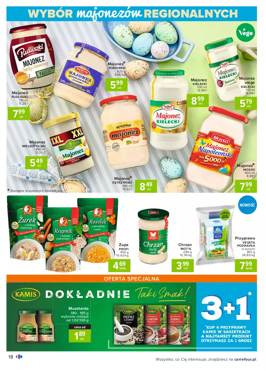 Gazetka promocyjna Carrefour - Gazetka Carrefour - ważna 22.03 do 27.03.2021 - strona 18 - produkty: Chrzan, Majonez, Mus, Musztarda, Podravka, Pudliszki, Vegeta, Zupa