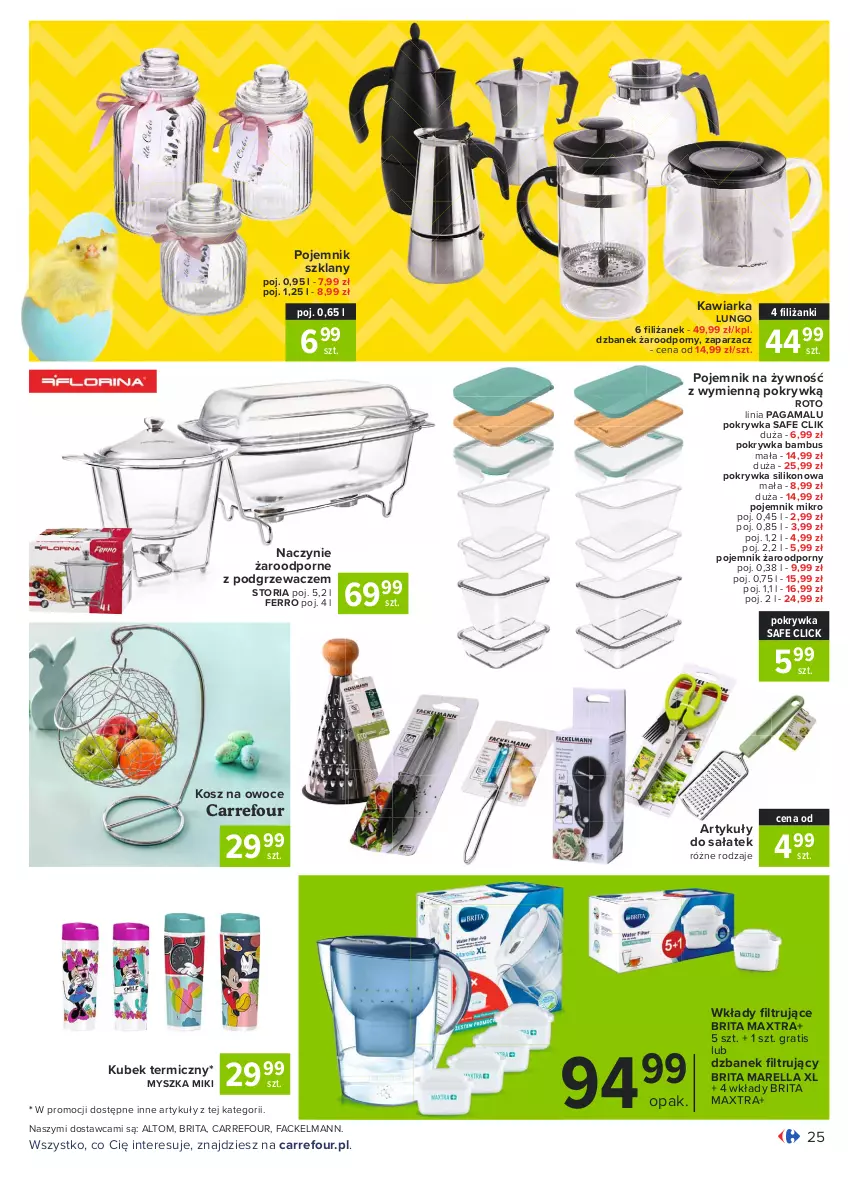 Gazetka promocyjna Carrefour - Gazetka Carrefour - ważna 22.03 do 27.03.2021 - strona 25 - produkty: Brit, Brita, Brita Maxtra, Dzbanek, Fa, Gra, Kawiarka, Kosz, Kubek, Kubek termiczny, Mysz, Naczynie żaroodporne, Owoce, Podgrzewacze, Pojemnik, Pojemnik szklany, Por, Sałat, Zaparzacz