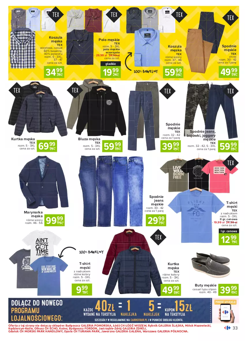 Gazetka promocyjna Carrefour - Gazetka Carrefour - ważna 22.03 do 27.03.2021 - strona 33 - produkty: Bluza, Buty, Kosz, Koszula, Kurtka, Spodnie, Spodnie jeans, T-shirt