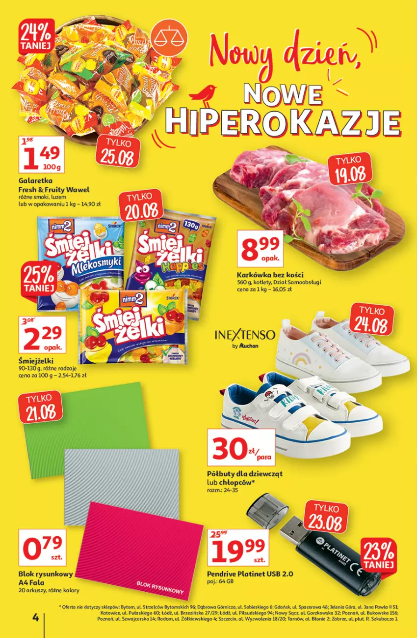 Gazetka promocyjna Auchan - Rysują się kolorowe sny Hipermarkety - ważna 19.08 do 25.08.2021 - strona 4 - produkty: Acer, Buty, Cars, Fa, Gala, Galaretka, Kotlet, Pendrive, PLATINET, Półbuty, Wawel