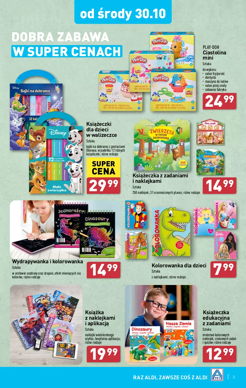 Gazetka promocyjna Aldi - Artykuły przemysłowe i tekstylia - ważna 28.10 do 02.11.2024 - strona 3 - produkty: Dentysta, Disney, Drapak, Dzieci, Fa, Klej, Kolorowanka, Książka, Play-Doh, Quiz, Szyna