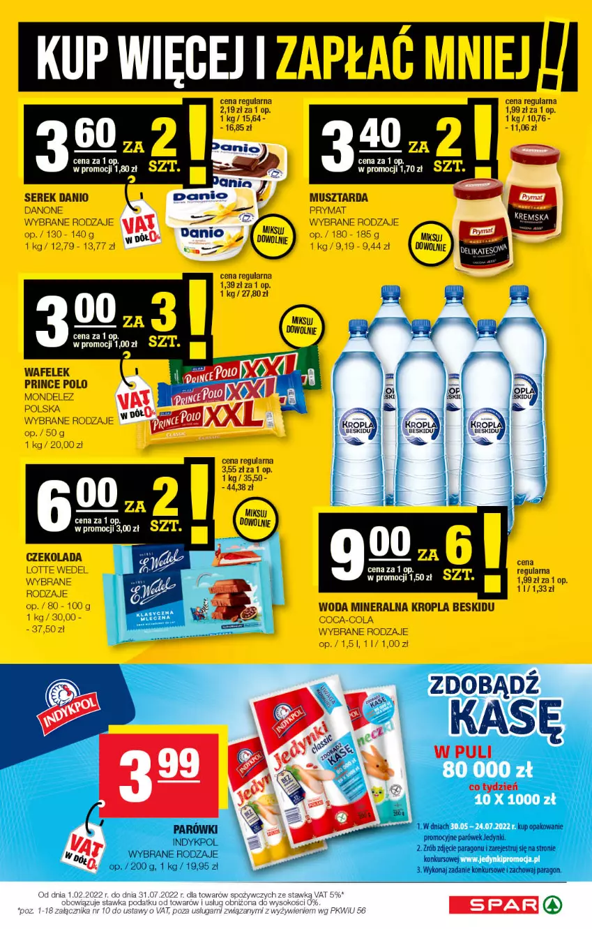 Gazetka promocyjna Spar - Spar - ważna 29.05 do 08.06.2022 - strona 5 - produkty: Coca-Cola, Czekolada, Danio, Danone, Mus, Musztarda, Prymat, Ser, Serek, Woda, Woda mineralna