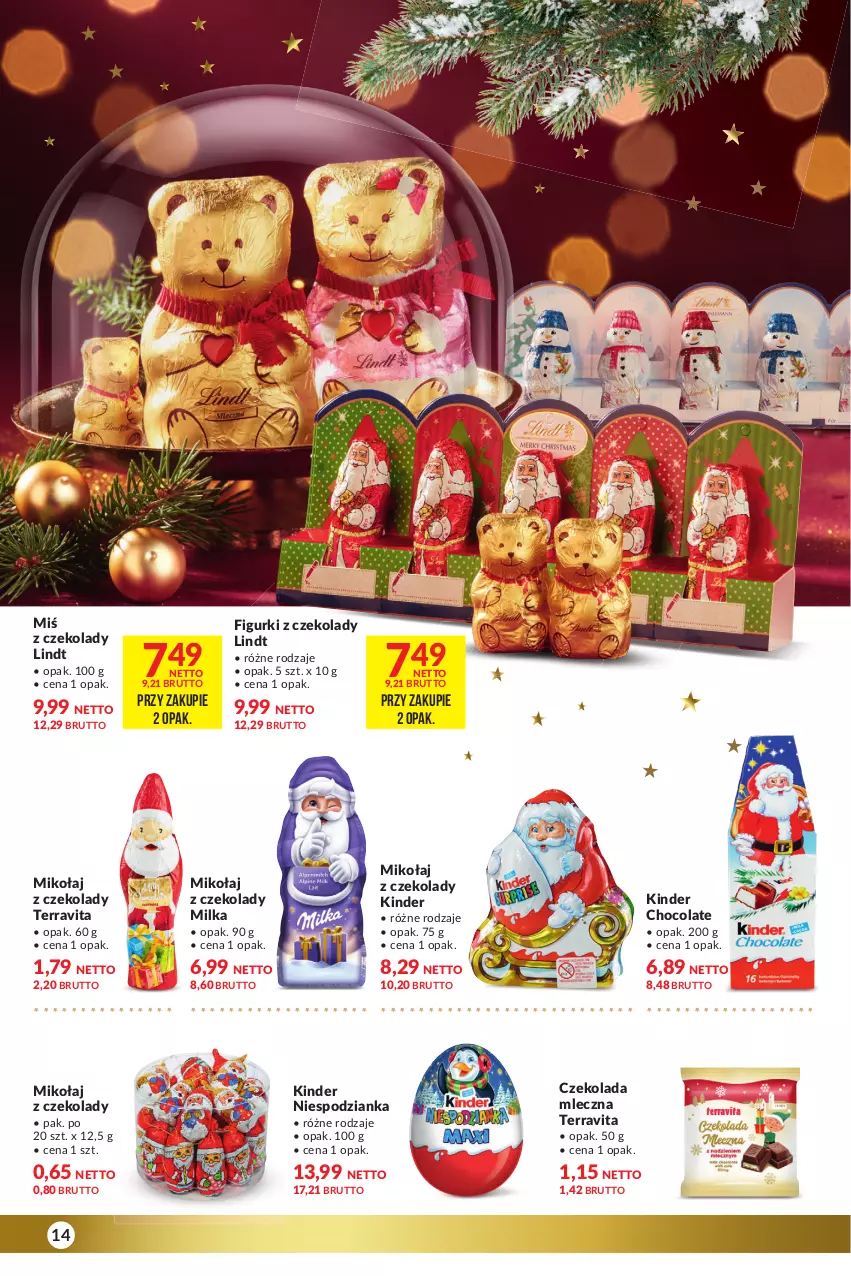 Gazetka promocyjna Makro - [Oferta specjalna] Delikatesy - ważna 14.12 do 26.12.2021 - strona 14 - produkty: Czekolada, Czekolada mleczna, Kinder, Lindt, Milka