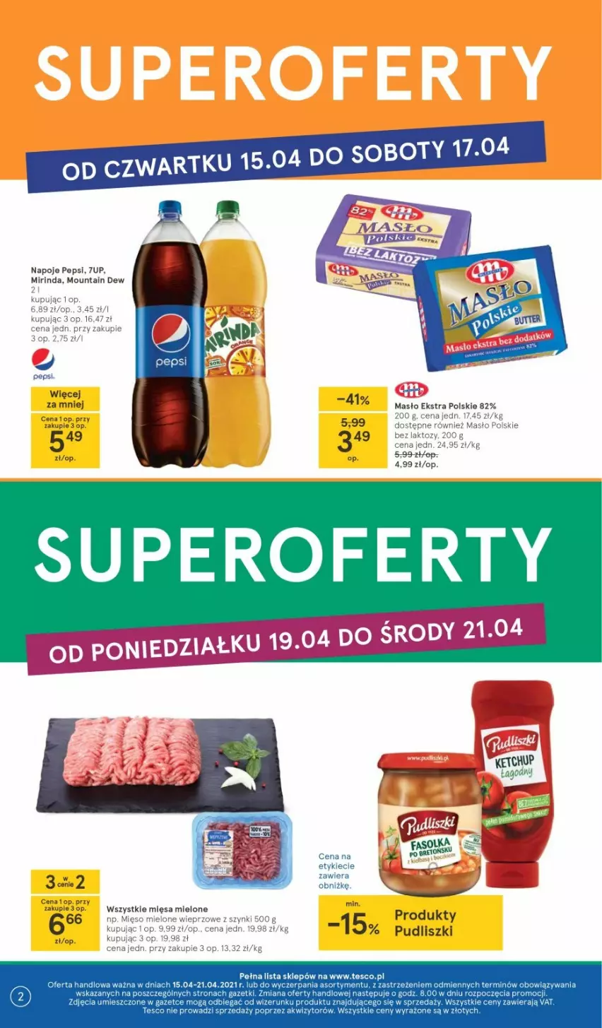 Gazetka promocyjna Tesco - Tesco gazetka - przyszły tydzień - ważna 15.04 do 21.04.2021 - strona 2 - produkty: 7up, Napoje, Pepsi, Pudliszki