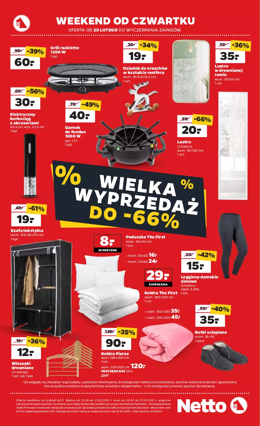 Gazetka promocyjna Netto - Zdrowe Gotowanie - ważna 22.02 do 27.02.2021 - strona 8 - produkty: Botki, Dziadek do orzechów, Fa, Fondue, Garnek, Gin, Gra, Grill, Koc, Kołdra, Korkociąg, Legginsy, Lustro, Poduszka, Renifer, Szafa, Wieszak