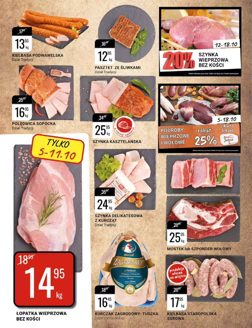 Gazetka promocyjna Bi1 - Jesienne promocje - ważna 05.10 do 18.10.2022 - strona 6 - produkty: Kiełbasa, Kiełbasa podwawelska, Kurczak, Pasztet, Polędwica, Szynka, Szynka delikatesowa, Tusz, Wawel