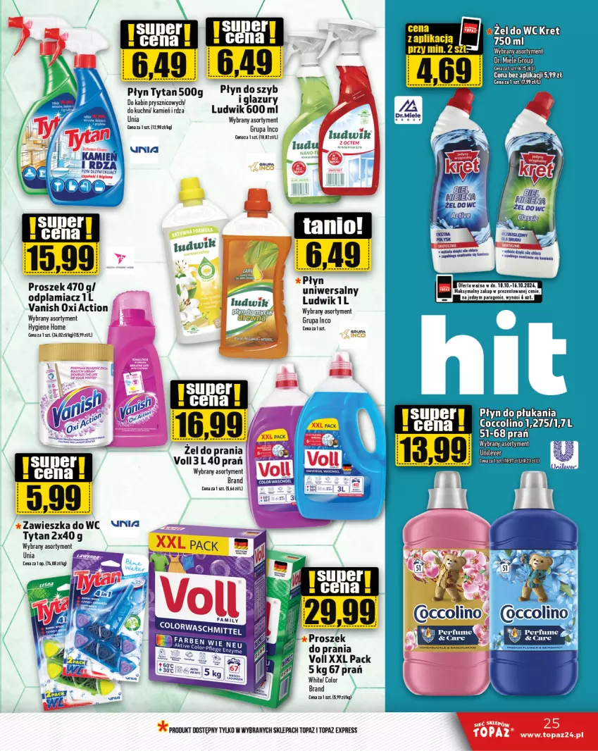 Gazetka promocyjna Topaz - Gazetka - ważna 10.10 do 16.10.2024 - strona 25 - produkty: Coccolino, Fa, Lazur, Ludwik, Odplamiacz, Top, Tytan, Vanish