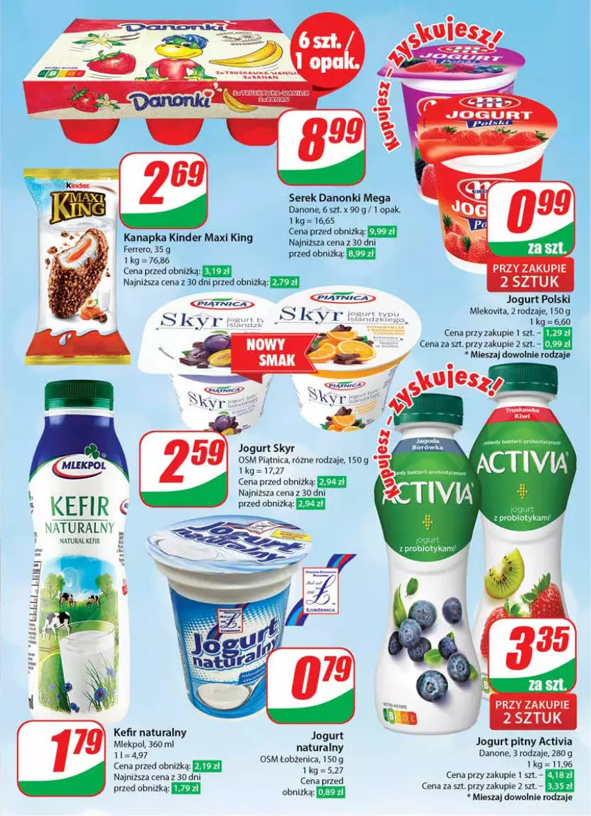 Gazetka promocyjna Dino - Gazetka 9 - ważna 28.02 do 05.03.2024 - strona 35 - produkty: Activia, Danone, Danonki, Jogurt, Jogurt pitny, Kefir, Kefir naturalny, Kinder, Mleko, Mlekovita, Piątnica, Ser, Serek