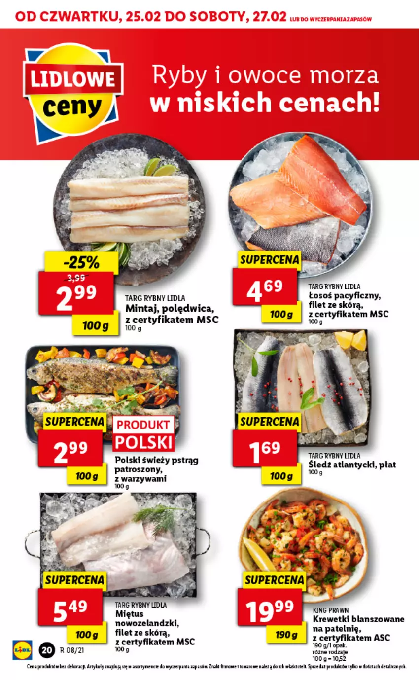 Gazetka promocyjna Lidl - GAZETKA - ważna 25.02 do 27.02.2021 - strona 20 - produkty: Krewetki, Miętus, Mintaj, Moda, Polędwica, Pstrąg, Warzywa