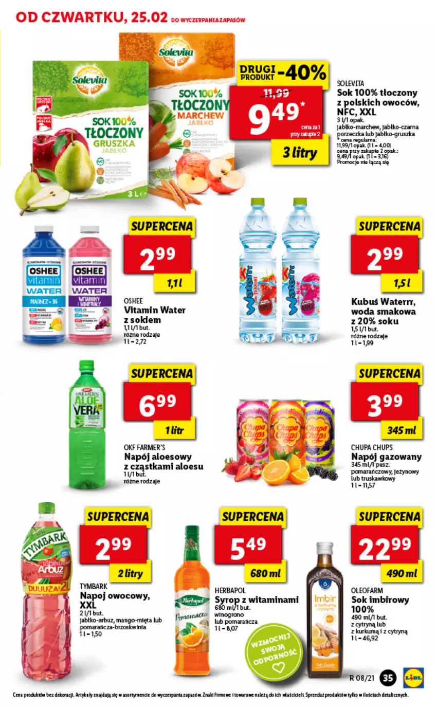 Gazetka promocyjna Lidl - GAZETKA - ważna 25.02 do 27.02.2021 - strona 35 - produkty: Arbuz, Chupa Chups, Fa, Imbir, Kubuś, Kubuś Waterrr, Magnez, Napój, Oleo, Oleofarm, Oshee, Sok, Syrop, Woda