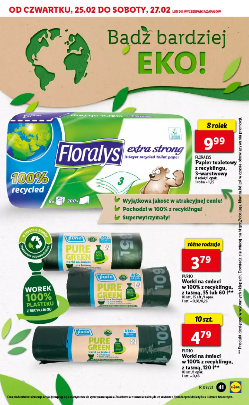 Gazetka promocyjna Lidl - GAZETKA - ważna 25.02 do 27.02.2021 - strona 41 - produkty: Papier, Papier toaletowy, Pur, Worki na śmiec, Worki na śmieci