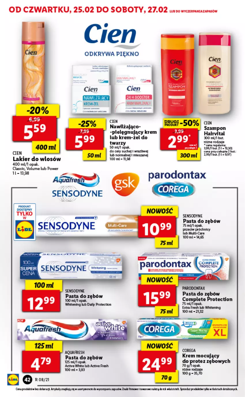 Gazetka promocyjna Lidl - GAZETKA - ważna 25.02 do 27.02.2021 - strona 42 - produkty: Aquafresh, Babka, Cień, Lakier, Parodontax, Pasta do zębów, Sensodyne