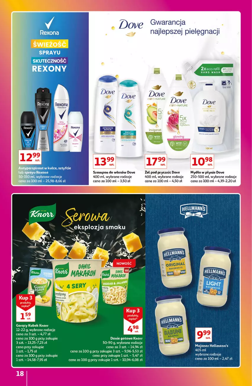 Gazetka promocyjna Auchan - Gazetka Znane Marki Lubiane Hipermarket Auchan - ważna 01.06 do 07.06.2023 - strona 18 - produkty: Danie gotowe, Dove, Knorr, Kubek, Majonez, Mydło, Mydło w płynie, Rexona, Szampon