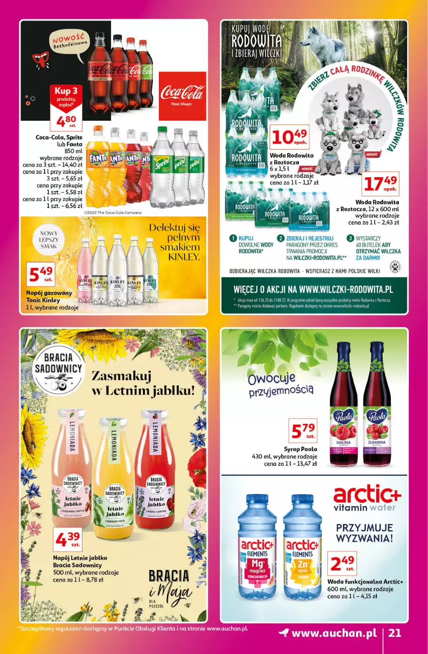 Gazetka promocyjna Auchan - Gazetka Znane Marki Lubiane Hipermarket Auchan - ważna 01.06 do 07.06.2023 - strona 21 - produkty: Coca-Cola, Fa, Fanta, Gin, Gra, Napój, Napój gazowany, Paola, Sprite, Syrop, Woda