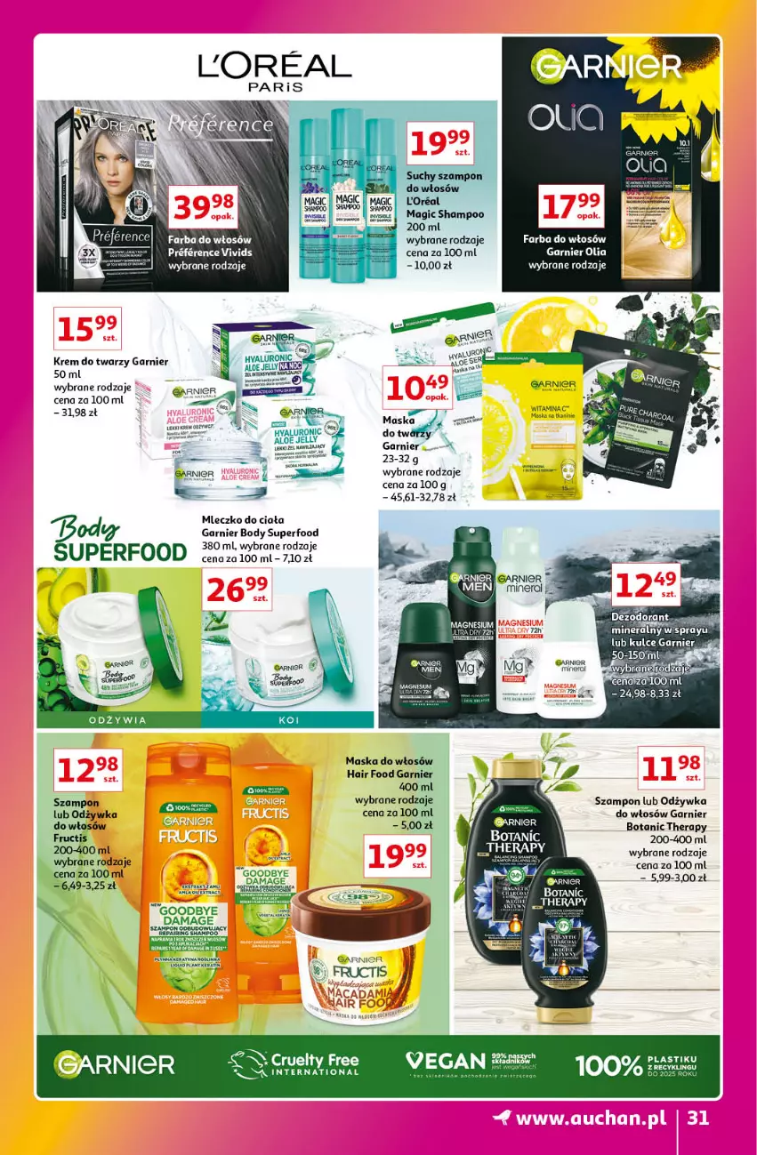 Gazetka promocyjna Auchan - Gazetka Znane Marki Lubiane Hipermarket Auchan - ważna 01.06 do 07.06.2023 - strona 31 - produkty: Body, Fa, Farba do włosów, Fructis, Garnier, Krem do twarzy, Maska, Maska do włosów, Mleczko, Mleczko do ciała, Odżywka, Szampon