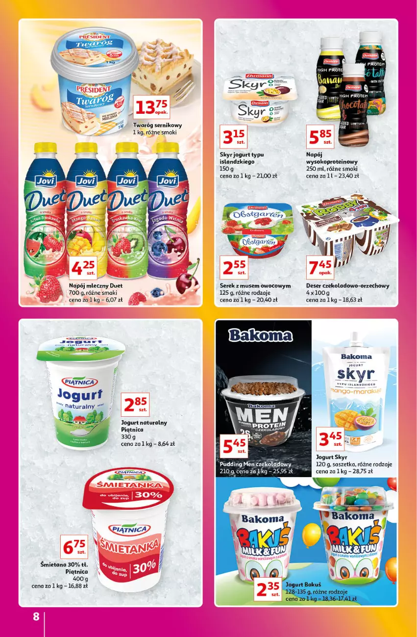 Gazetka promocyjna Auchan - Gazetka Znane Marki Lubiane Hipermarket Auchan - ważna 01.06 do 07.06.2023 - strona 8 - produkty: AEG, Bakoma, Deser, Isla, Jogurt, Jogurt naturalny, Mus, Napój, Napój mleczny, Piątnica, Ser, Serek, Sok, Twaróg