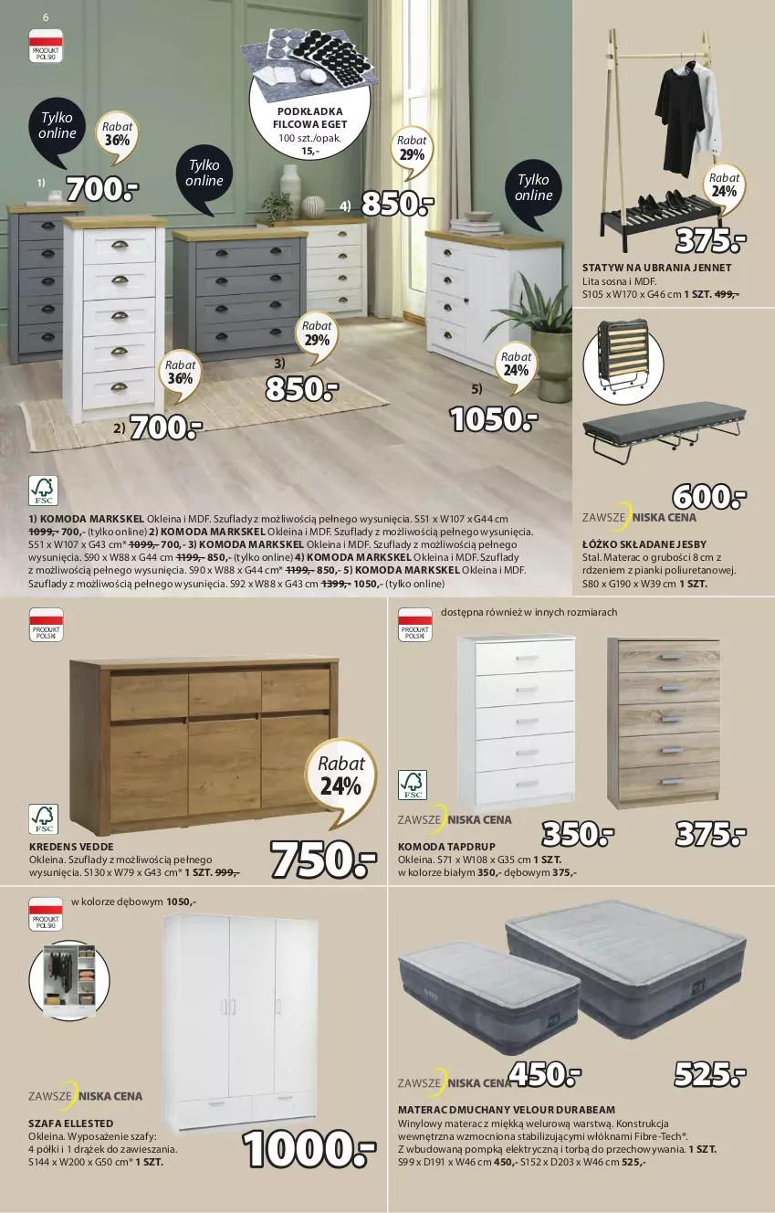 Gazetka promocyjna Jysk - Oferta tygodnia - ważna 01.02 do 07.03.2023 - strona 7 - produkty: Fa, Komoda, Kredens, Materac, Materac dmuchany, Moda, Podkład, Podkładka, Sos, Statyw na ubrania, Szafa, Tera, Ubrania