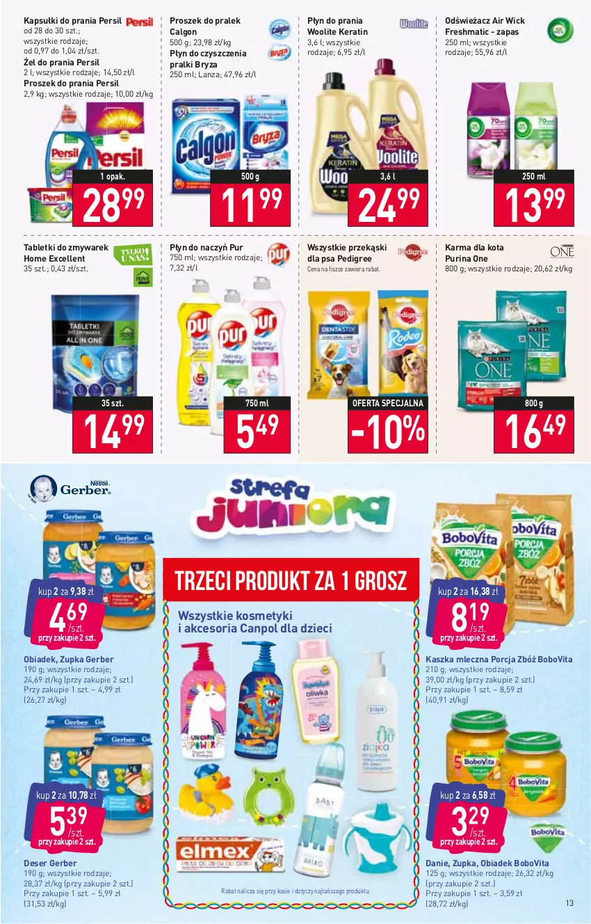 Gazetka promocyjna Stokrotka - Supermarket - ważna 20.10 do 26.10.2022 - strona 13 - produkty: Air Wick, BoboVita, Bryza, Calgon, Canpol, Deser, Dzieci, Gerber, Kapsułki do prania, LG, Pedigree, Persil, Płyn do prania, Por, Pralki, Proszek do prania, Przekąski dla psa, Pur, Purina, Ser, Tablet, Woolite