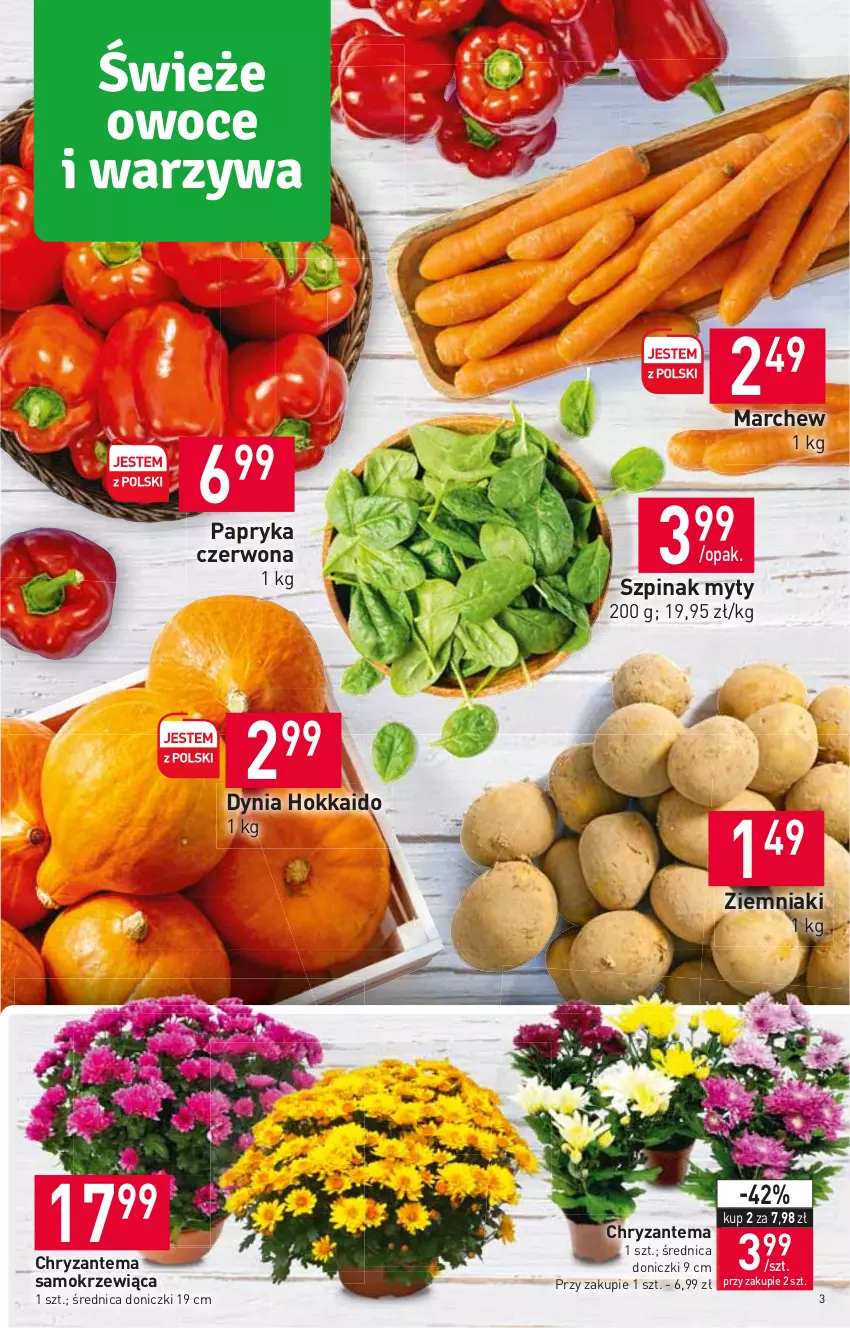 Gazetka promocyjna Stokrotka - Supermarket - ważna 20.10 do 26.10.2022 - strona 3 - produkty: Chryzantema, Papryka, Papryka czerwona, Szpinak, Ziemniaki